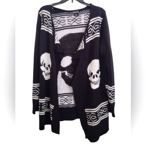 Wet Seal Black White Aztec Skull Pattern Wrap Cardigan Size Large